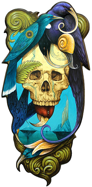 Dean Raybould nz contemporary artist, skull and huia